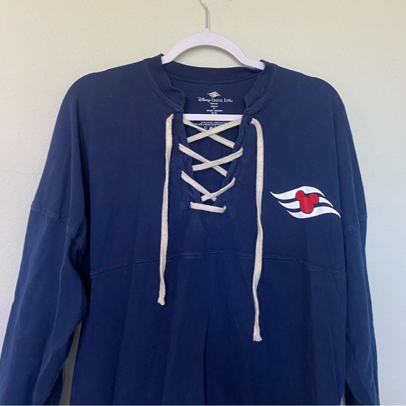 Disney Cruise Line Lace-Up Spirit Jersey Nautical Vacation Navy Blue/Red Sz XS - Picture 5 of 9